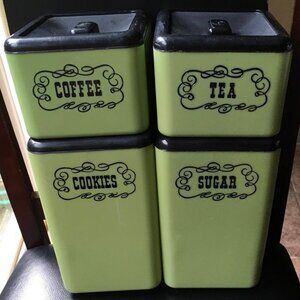 Beacan Canister Set Avocado Green  Lid 70s Counter Top Sugar Cookies  Coffee
